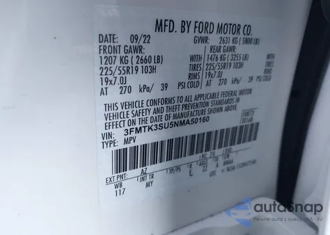 2022 Ford Mustang Mach-E Premium z USA, uszkodzony, nr VIN 3FMTK3SU5NMA50160